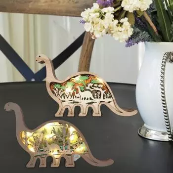 Деревянный динозавр орнамент 3D лесной скульптура животных многослойная резьба динозавр настольный орнамент для домашнего офиса декор A Without Light