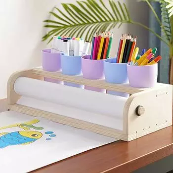 Деревянный диспенсер для бумаги, настольный держатель рулона бумаги, органайзер для рулонов бумаги для рисования с держателем для ручек