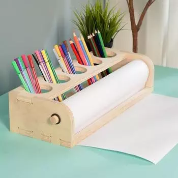 Деревянный диспенсер для бумаги Yousheng, настольный держатель для рулонов бумаги, органайзер для рулонов бумаги для рисования с держателем для ручек для школы, художественной студии, дома