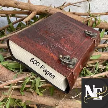 Деревянный дневник-журнал «Дерево жизни» Большой кожаный блокнот, рождественский подарок ручной работы, кожаный блокнот, кожаный журнал 10 x 7 in коричневый