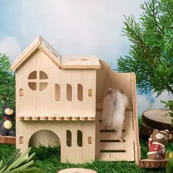 Деревянный дом для хомяка, качели, спальное гнездо с несколькими отверстиями, дышащие, простая установка, двухслойные забавные игрушки для хомяка G