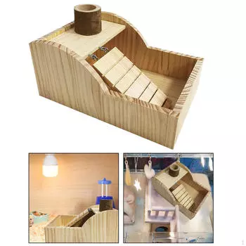 Деревянный домик для хомяка с лестницей, забавный декор для среды обитания, игровая игрушка, убежище для маленьких песчанок