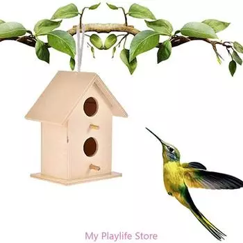 Деревянный домик для птиц для улицы, небольшой садовый домик для птиц, скворечник ручной работы с отверстием и насестом для синей птицы