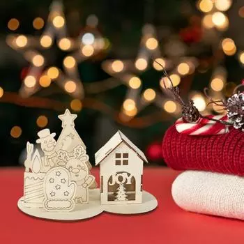 Деревянный домик-головоломка, рождественский строительный блок, набор для украшения, рождественское украшение для рабочего стола, образовательное A