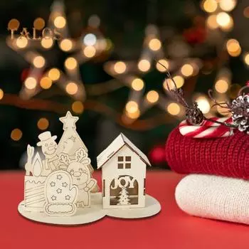 Деревянный домик-головоломка, рождественский строительный блок, набор для украшения, рождественское украшение для рабочего стола, обучающее изделие своими руками для детей и взрослых A