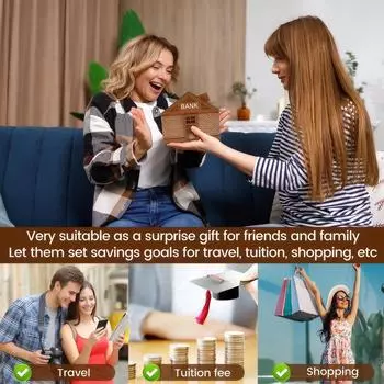 Деревянный домик Копилка Cash House Сбережения Копилка 1000 2000 евро Взрослые Деньги Счетная Копилка Японская Копилка Украшения для Рукоделия