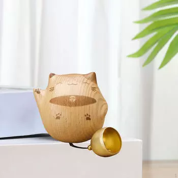 Деревянный дверной колокольчик, мультяшное украшение для открывания двери, счастливый кот, милый звенящий звук, подарок для входа