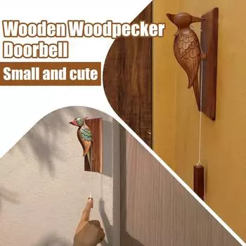 Деревянный дверной звонок в виде дятла, интересное украшение для дома, подвижный бионический дверной звонок в виде дятла One Size