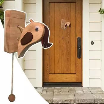 Деревянный дверной звонок в виде дятла ручной работы Все двери подходят для дверного звонка в виде дятла Простая установка Надежная конструкция Деревянный молоток с прозрачным кольцом коричневый