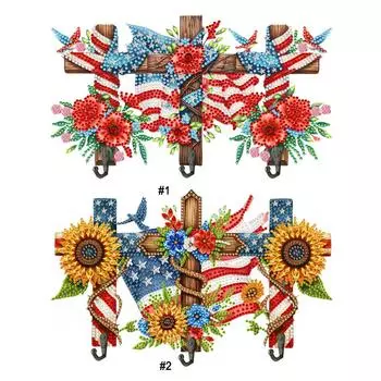 Деревянный флаг Дня независимости и подсолнух DIY Алмазная живопись Художественные крючки hei GJ011