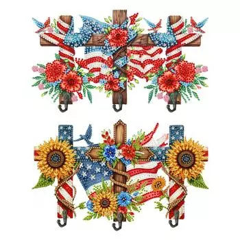Деревянный флаг и цветок алмазное искусство подвесные крючки горный хрусталь роспись крючок для пальто 3 крючка алмазная роспись крючок рельс DIY ремесла Декор GJ011