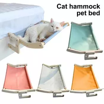 Деревянный гамак для кошек, сверхмощный беспроводной кошачий оконный насест, регулируемое сиденье для кошки, настенные полки для прикроватных тумбочек, оконные ящики L серый/белый