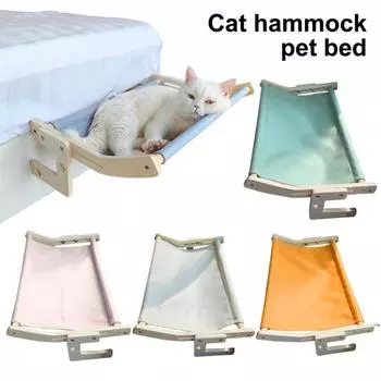 Деревянный гамак для кошек, сверхмощный беспроводной кошачий оконный насест, регулируемое сиденье для кошки, настенные полки для прикроватных тумбочек, оконные ящики L серый/белый