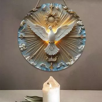 Деревянный голубь Yousheng, дверной знак, подвесная табличка с изображением птицы мира, украшение на стену, 2D, круглая плоская настенная художественная вывеска для домашнего офиса, бара, декор