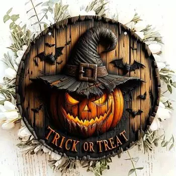 Деревянный Хэллоуин ужас тыква венок логотип ретро художественное украшение настенное новоселье подвесной декор без перьев подвеска