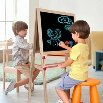 Деревянный художественный мольберт для двусторонних складных мольбертов для малышей 3 4 5 6 7 8 9 10 лет Регулируемый напольный мольберт с аксессуарами P United States