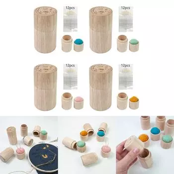 Деревянный иглодержатель, держатель для вышивки, тубус для хранения швейных игл, практичный круглый иглодержатель 1