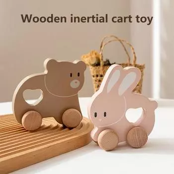 Деревянный игрушечный автомобиль для малышей, игрушечный автомобиль с животными на колесах, игрушечный грузовик «Пойди и вперед» Rabbit