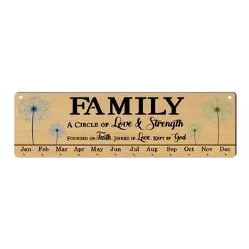 Деревянный календарь на день рождения для всей семьи с сердечком любви, круглый тег, кольцо, настенный подвесной знак на день рождения для всей семьи, календарный знак, украшение для дома в деревенском стиле A