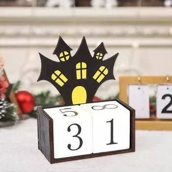 Деревянный календарь обратного отсчета на Хэллоуин, Адвент-календарь на Хэллоуин, тыква ручной работы, замок-призрак, настольное украшение белый