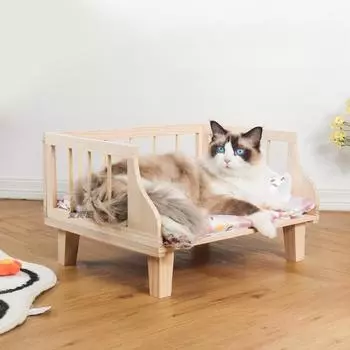 Деревянный каркас кровати для кошек, приподнятая деревянная кроватка для кошек и собак, мебель для домашних животных, идеально подходящая для маленьких и средних размеров, в современном стиле в помещении | Подушка НЕТ 50*40*30cm