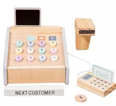 деревянный кассовый аппарат скандинавские принадлежности подарок ребенку подарок детская игрушка деревянный день рождения обучающая игрушка игрушечный кассовый аппарат подарок ребенку праздник