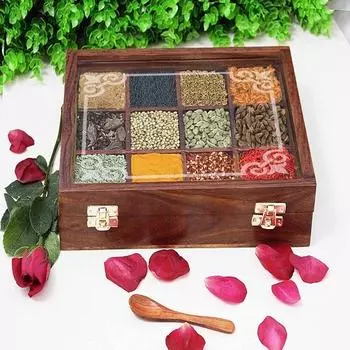 Деревянный контейнер для специй, коричневый, 1 шт.