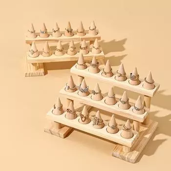Деревянный конусный держатель для колец, подставка для ювелирных изделий, подставка для хранения колец, поднос для витрин, деревянная основа, декор магазина