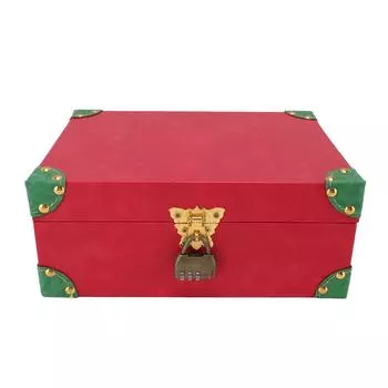 Деревянный кожаный сундук с сокровищами, квадратный, ручной работы, винтажная коробка для хранения ювелирных изделий с замком для красный