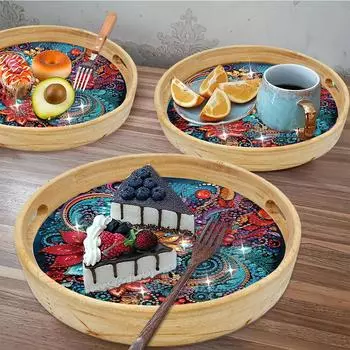 Деревянный красочный узор 5D DIY алмазная живопись сервировочный поднос с ручкой алмазная живопись поднос ручной работы для декора столешницы