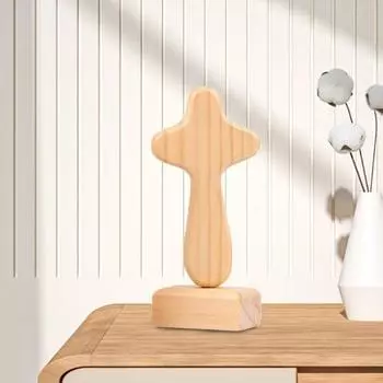 Деревянный крест с магнитной основой, ручной работы, молитвенный крест веры, домашний офис, книжная полка, украшение для рабочего стола светло-коричневого