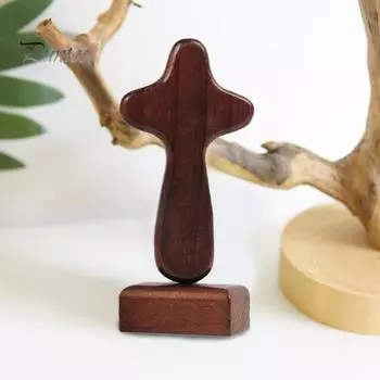 Деревянный крест с магнитной основой, ручной работы, молитвенный крест веры, домашний офис, книжная полка, украшение для рабочего стола светло-коричневого