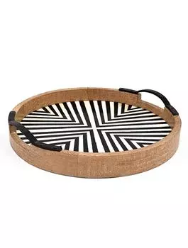 Деревянный круглый поднос с инкрустацией костью маленький, Wooden Round Tray With Bone Fitting Small, John Molly Decor&Gifts