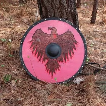 Деревянный круглый щит с росписью «Крылья Асгарда» — функциональный костюм ручной работы с гравюрой на дереве Реконструкция скандинавского герба воина-викинга Щит