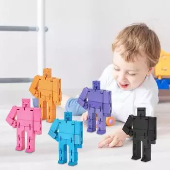Деревянный кубик-робот, игрушка, обучающий робот-трансформер, фигурка, 3D-головоломка, скрученный кубик-робот, строительный блок, игрушка для малышей, мальчиков и девочек, подарок фиолетовый