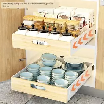 Деревянный кухонный ящик для хранения с направляющими, выдвижной лоток, ящик для специй, шкафы-стойки, кухонный стеллаж для хранения, органайзер