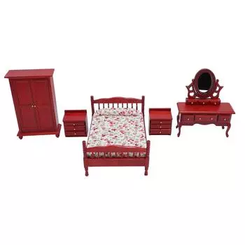 Деревянный кукольный домик 1/12 масштаб мебель для спальни кровать туалетный столик шкаф кукольный домик миниатюра