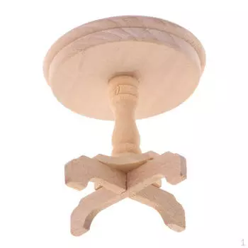 Деревянный кукольный домик, неокрашенный круглый чайный столик, миниатюрная мебель, игрушка для мебели кукольного дома 1/12