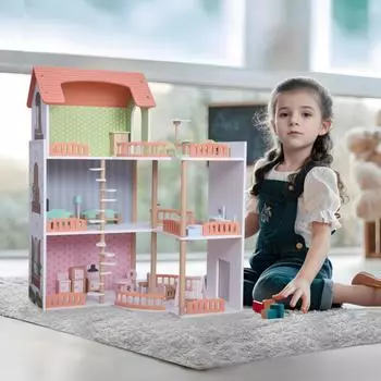 Деревянный кукольный домик своими руками с мебелью, аксессуарами, модель сборки кукольного домика, розовая вилла принцессы, архитектурный комплект, игрушка на день рождения розовый