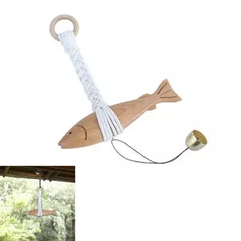 Деревянный кулон в виде рыбы, дверной звонок, подвесные колокольчики, украшение с колокольчиками, входные дверные звонки для домашнего декора и художественного оформления