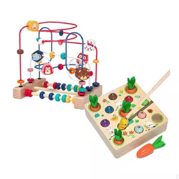 Деревянный лабиринт с бусинами, набор игрушек для детей от 3 лет, удары по крысам, подсчет, красочные американские горки, тяга морковок Pull carrots