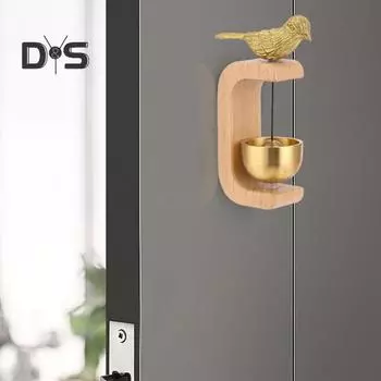 Деревянный латунный колокольчик для владельцев магазинов с золотой птицей, громкий звук, подвесной колокольчик для входной двери, ветряная музыка, магнитный дверной звонок для открытия двери, домашнего офиса, входа в магазин C