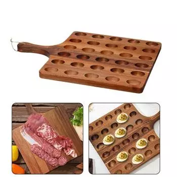Деревянный лоток для яиц с веревочной ручкой, двусторонний держатель для яиц для кухни, подставка для яиц на 30 отверстий для вечеринок в холодильнике, сервировочное блюдо из акации для коричневый