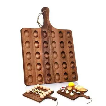 Деревянный лоток для яиц с веревочной ручкой, двусторонний держатель для яиц для кухни, 30 отверстий, подставка для яиц для вечеринок в холодильнике, сервировочное блюдо из акации коричневый