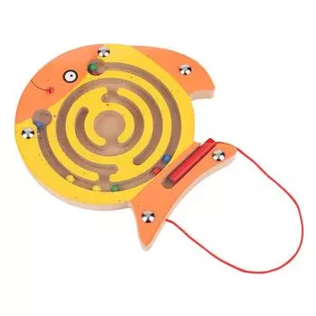 Деревянный Магнитный Лабиринт Развивающая Интеллектуальная Детская Игрушка Головоломка Игра Ручка Подарок #Желтая Рыба