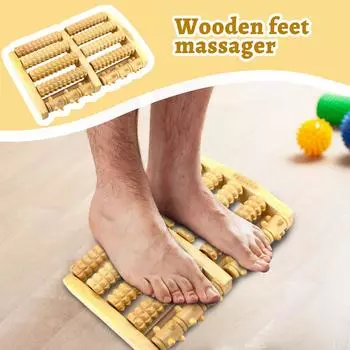 Деревянный массажер-ролик для акупунктурных точек стопы из натурального дерева, пятирядный, с шариками для стоп, трансграничный, для дноуглубительного массажа One Size