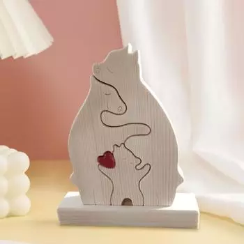 Деревянный Медведь Семья Пазл Украшение Любовь Сердце Обнимает Мать Папу Медведя Пазл Домашний Офис Книжная Полка Украшение Рабочего Стола 3pcs