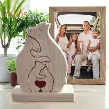 Деревянный Медведь Семья Пазл Украшение Любовь Сердце Обнимает Мать Папу Медведя Пазл Домашний Офис Книжная Полка Украшение Рабочего Стола 3pcs