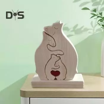 Деревянный Медведь Семья Пазл Украшение Любовь Сердце Обнимает Мать Папу Медведя Пазл Домашний Офис Книжная Полка Украшение Рабочего Стола 3pcs