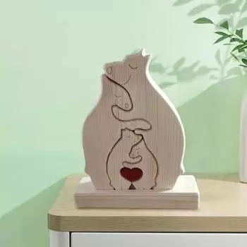 Деревянный Медведь Семья Пазл Украшение Любовь Сердце Обнимает Мать Папу Медведя Пазл Домашний Офис Книжная Полка Украшение Рабочего Стола 3pcs